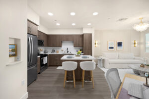 kitchen with dining area in clara
