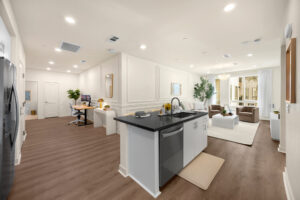 Open area kitchen with modern feature.